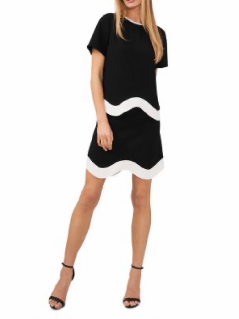 CeCe Black Mini skirt with White Wave Trim and matching top size 4